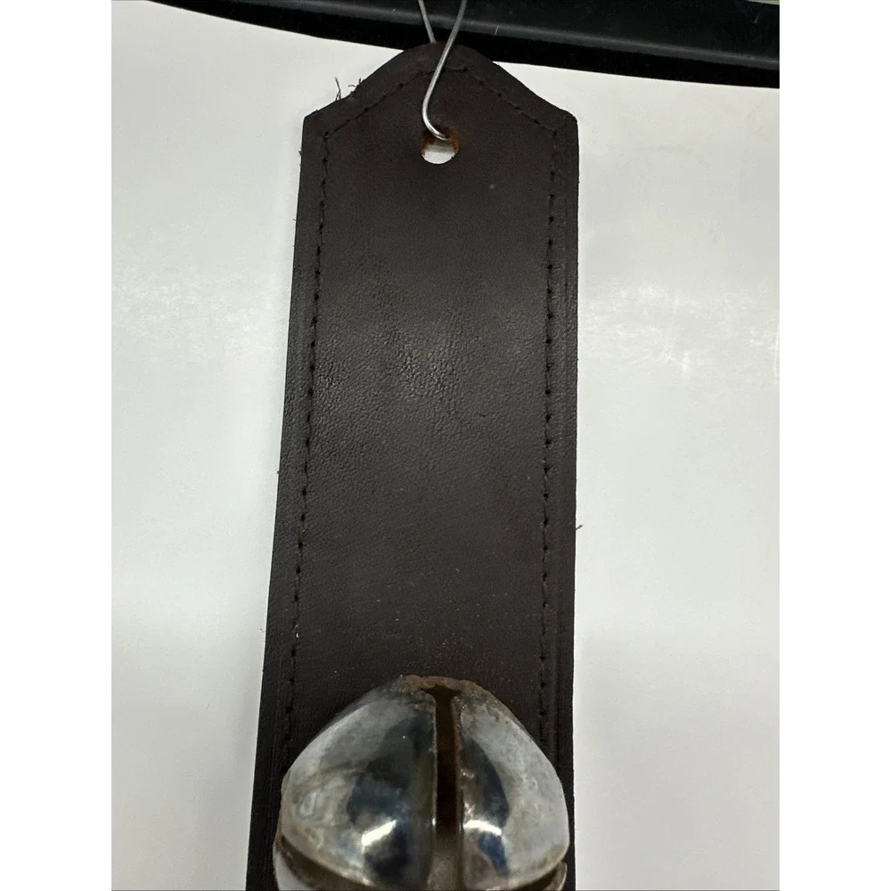 VTG Towle Silversmiths Silver Toned Sleigh Bells Jingle Leather Strap Door 18